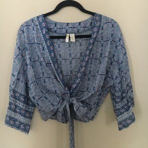 Boho Blue Print Wrap Top